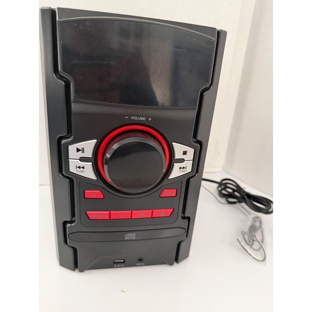 onn 200W CD Stereo System Bluetooth FM Radio USB Model 100008724 Black Red WORKS